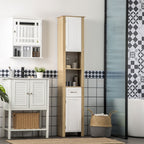 Kleankin high bathroom cabinet in chipboard with a drawer, 2 lockers and 2 adjustable open shelves, 37x30x184 cm - Borgè