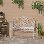 2-Seater Outdoor Bench, Romantic Style Iron Garden Bench 113.5 x 50 x 96cm White - Borge' Group Limited