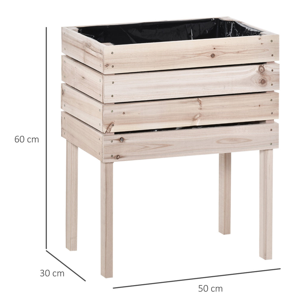 Raised Vegetable Garden Bed with 4 Plant Pots, 50x30x60cm, Natural Wood - Borge' Group Limited