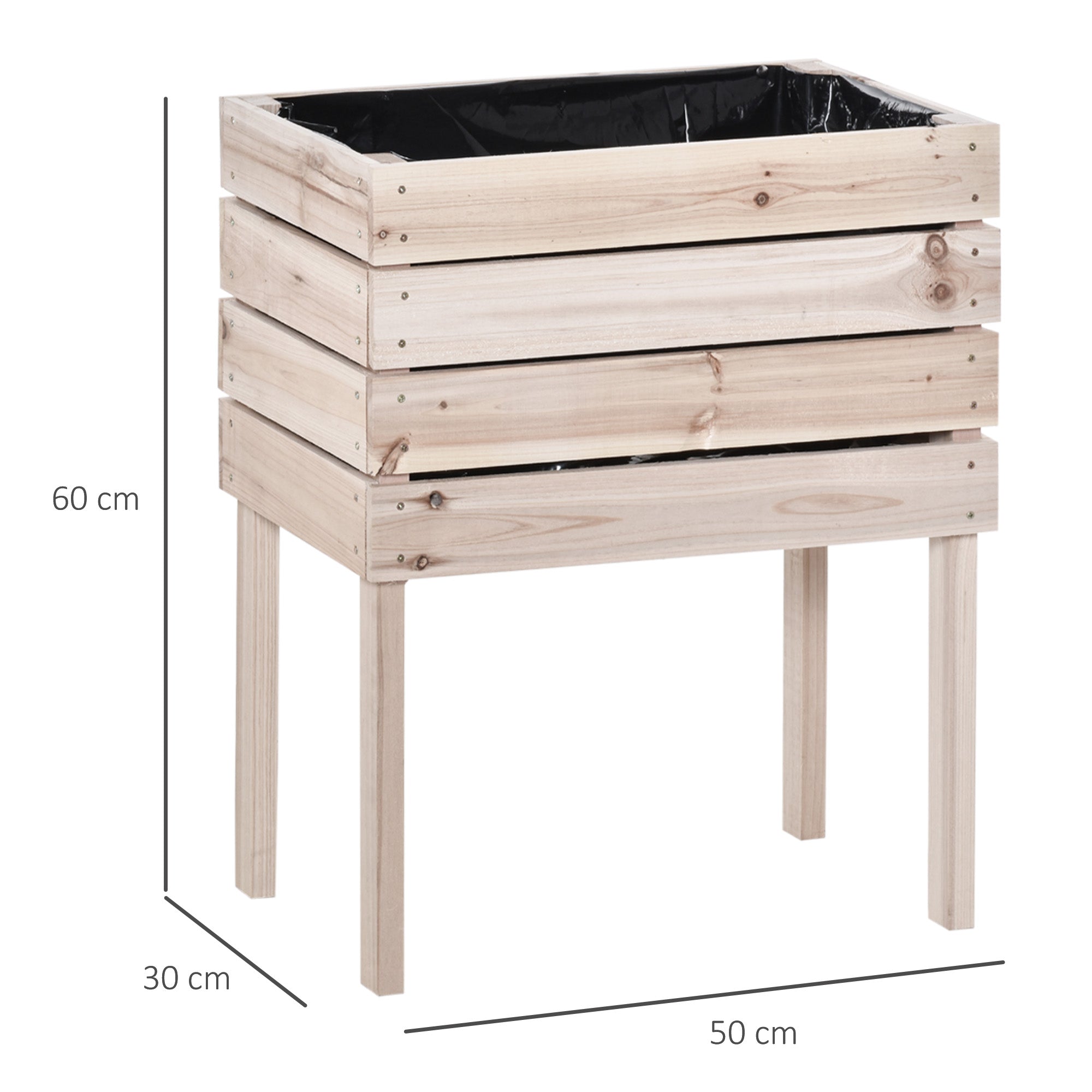 Raised Vegetable Garden Bed with 4 Plant Pots, 50x30x60cm, Natural Wood - Borge' Group Limited