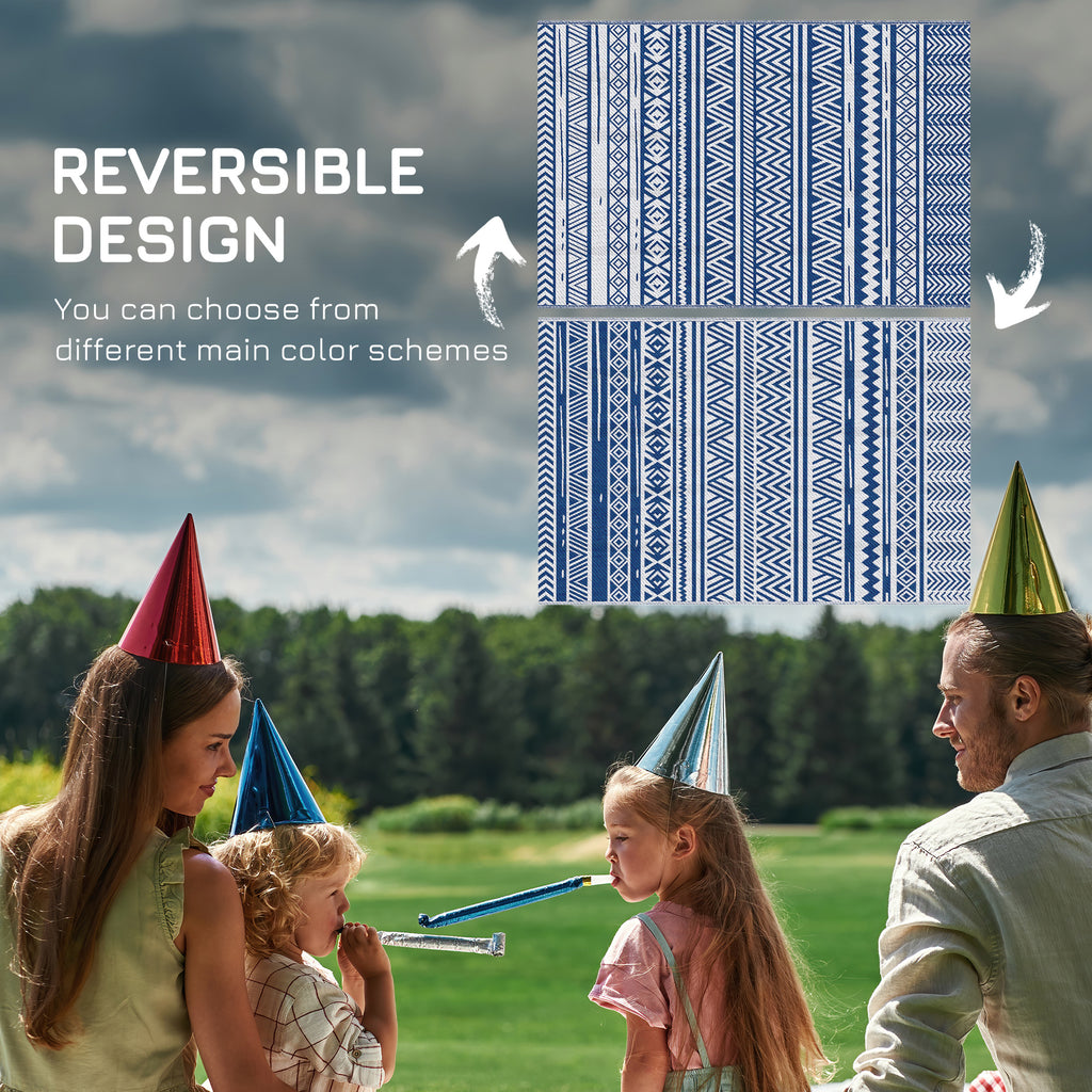 Outsunny outdoor carpet 182x274 cm folding and reversible, in blue and white polypropylene - Borgè