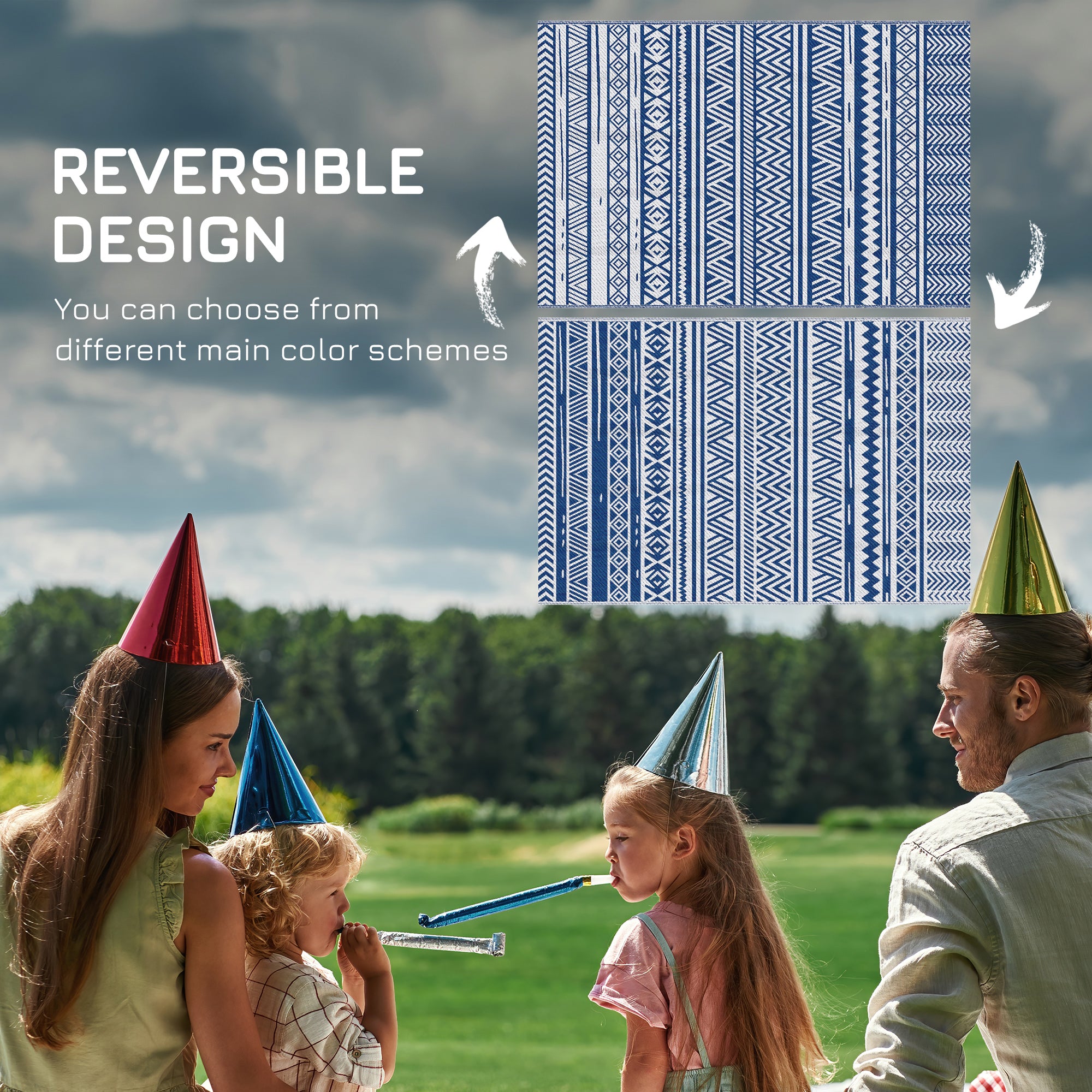 Outsunny outdoor carpet 182x274 cm folding and reversible, in blue and white polypropylene - Borgè