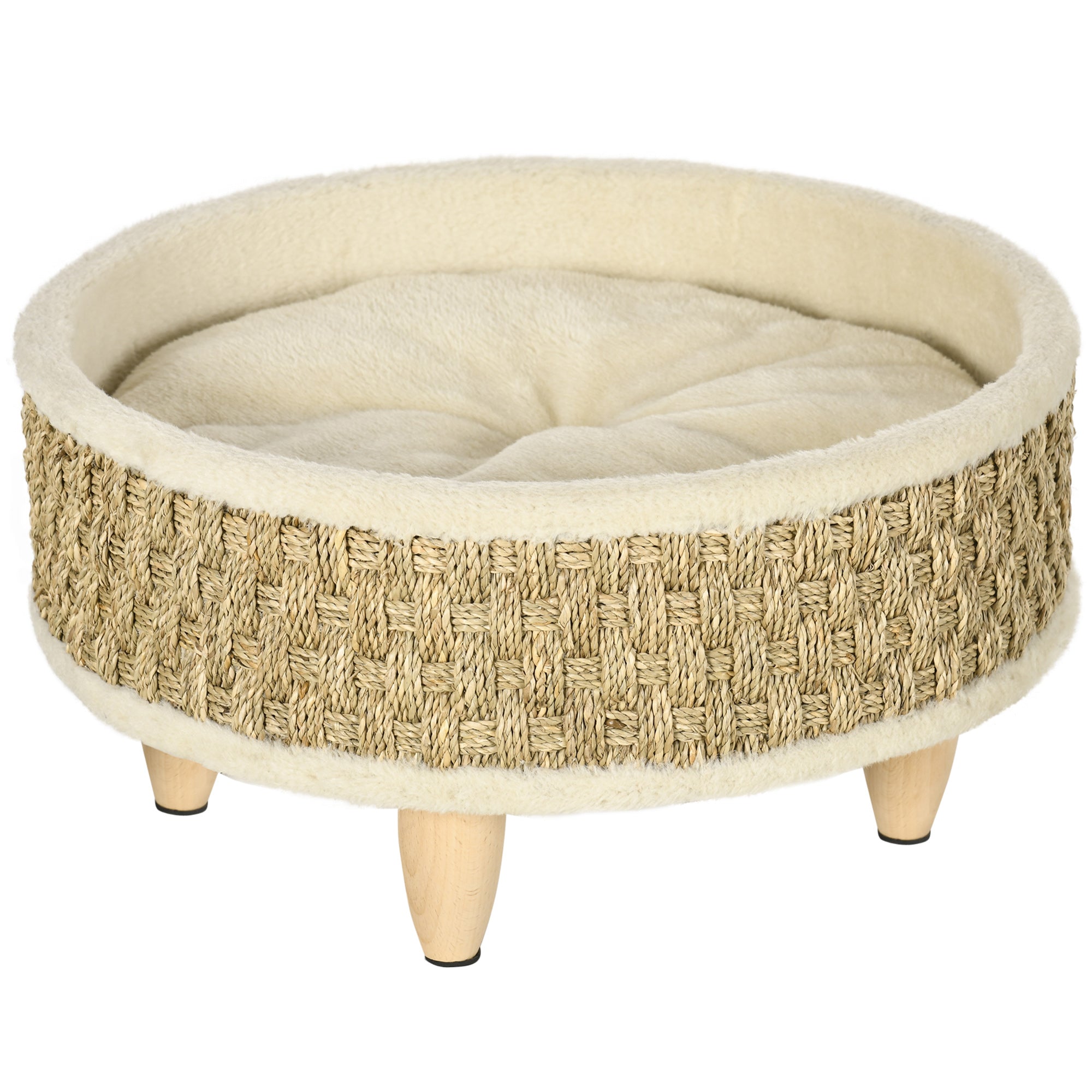 Bed for Small Dogs and Cats in Chipboard with Raised Bottom and Cushion, Ø48x24.5 cm - Borge' Group Limited