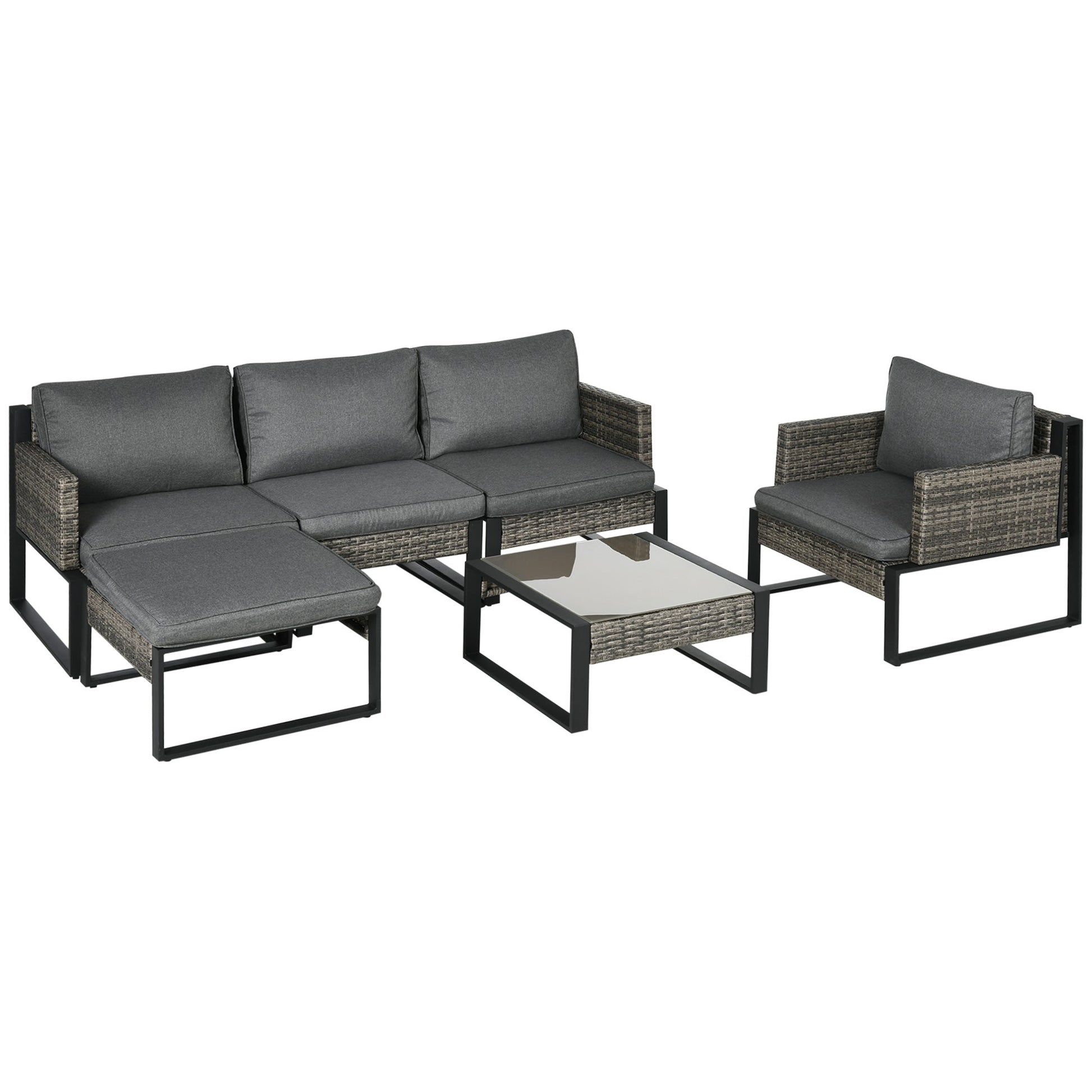 Outsunny outdoor lounge 6 pieces in Rattan PE with armchairs and table, Grey - Borgè