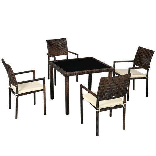 Outsunny outdoor sets in Rattan PE with table and 4 chairs with cushions, brown - Borgè