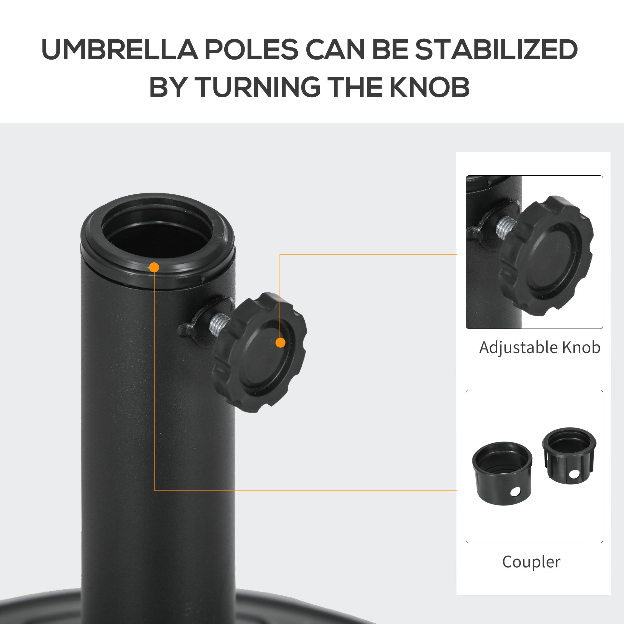 Ã˜43cm 13kg concrete Ã˜43cm round umbrella base for 38mm and 48mm poles, black, black - Borgè