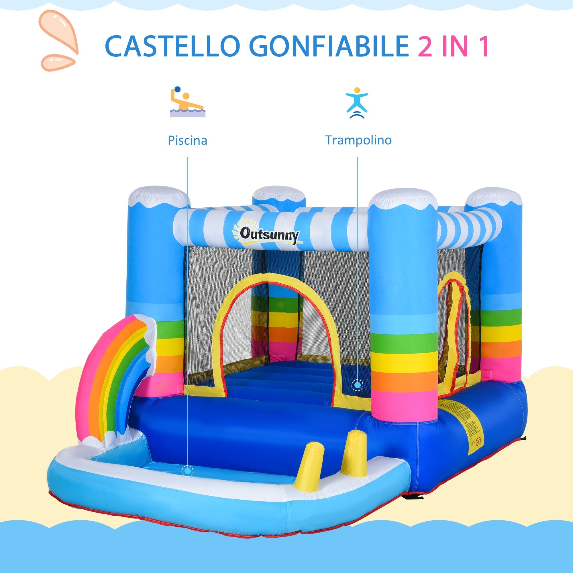 Inflatable Castle for Children with Trampoline and Pool, Electric Pump Included 280x170x155cm, Multicolor - Borge' Group Limited