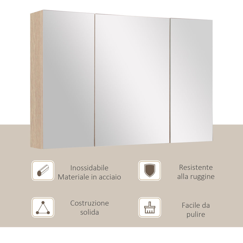Kleankin 3 doors wall unit with octal with oak mirror 90x60x13.5 cm - Borgè