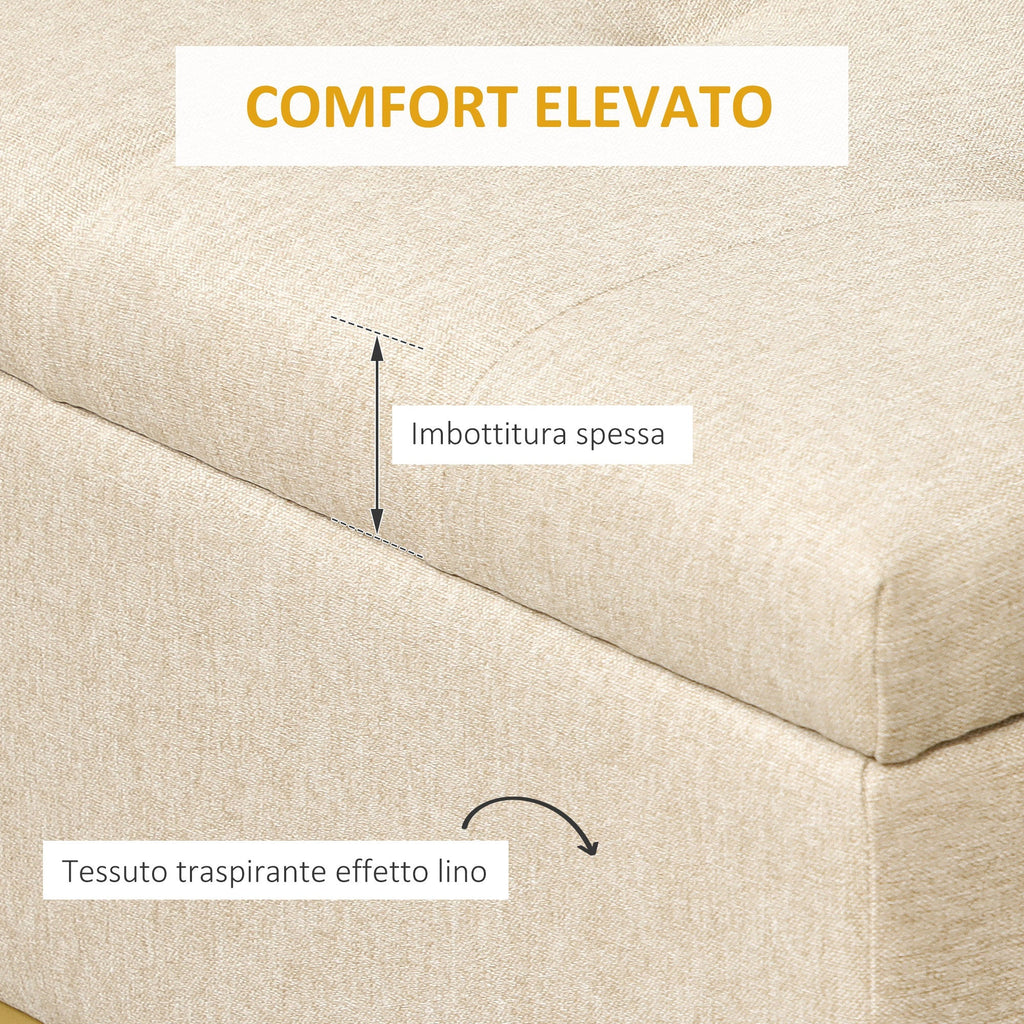 Homcom bench with quilted polyester container with gold steel legs, 110x44x48cm, beige - Borgè