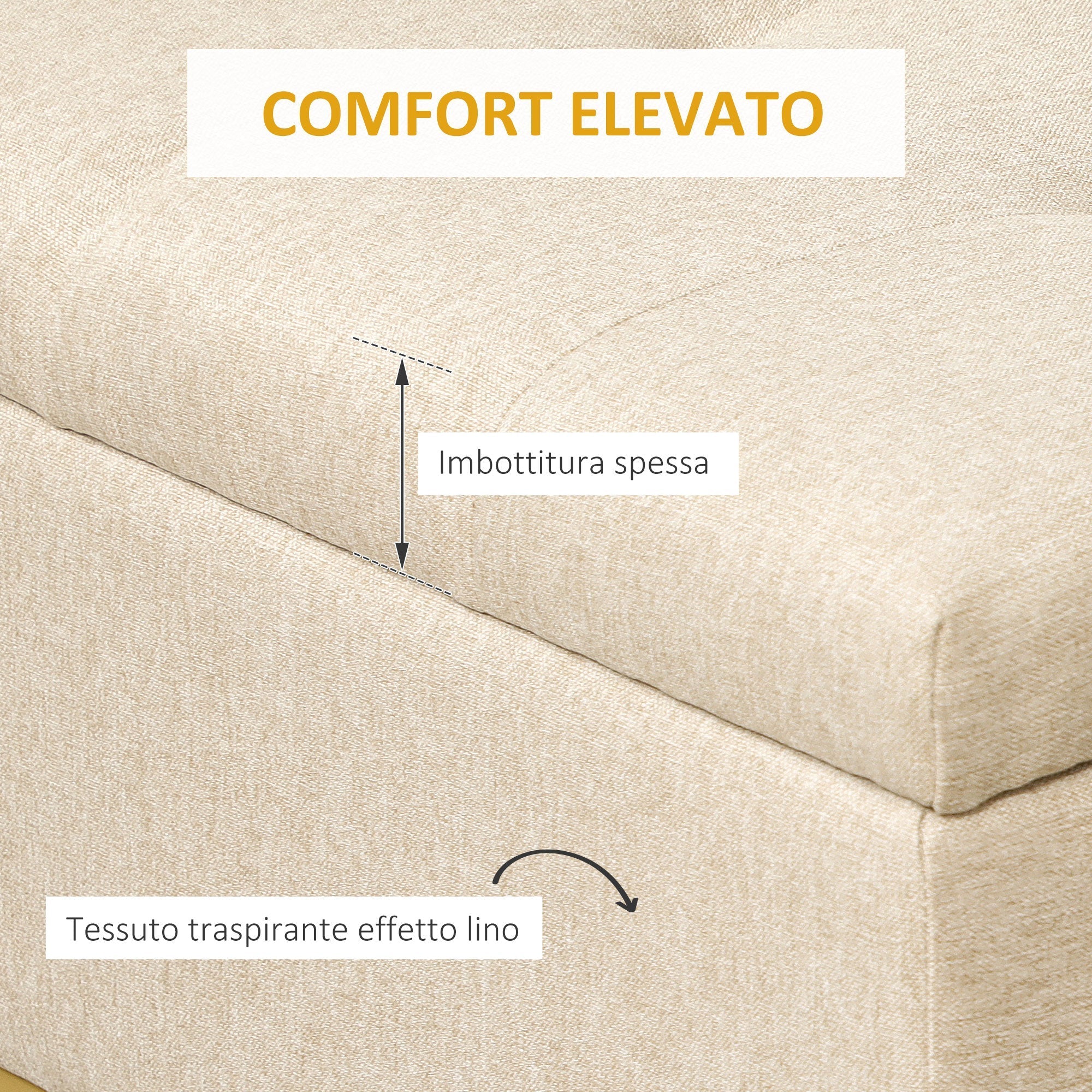 Homcom bench with quilted polyester container with gold steel legs, 110x44x48cm, beige - Borgè