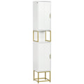Kleankin Bathroom column with 2 lockers and shelf in mdf and steel, 30x30x170.7cm, white and gold - Borgè