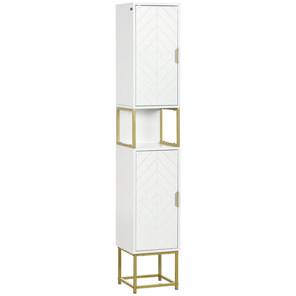 Kleankin Bathroom column with 2 lockers and shelf in mdf and steel, 30x30x170.7cm, white and gold - Borgè