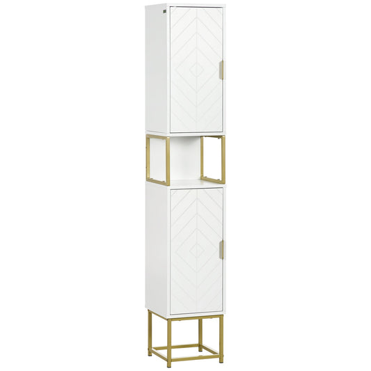 Kleankin Bathroom column with 2 lockers and shelf in mdf and steel, 30x30x170.7cm, white and gold - Borgè