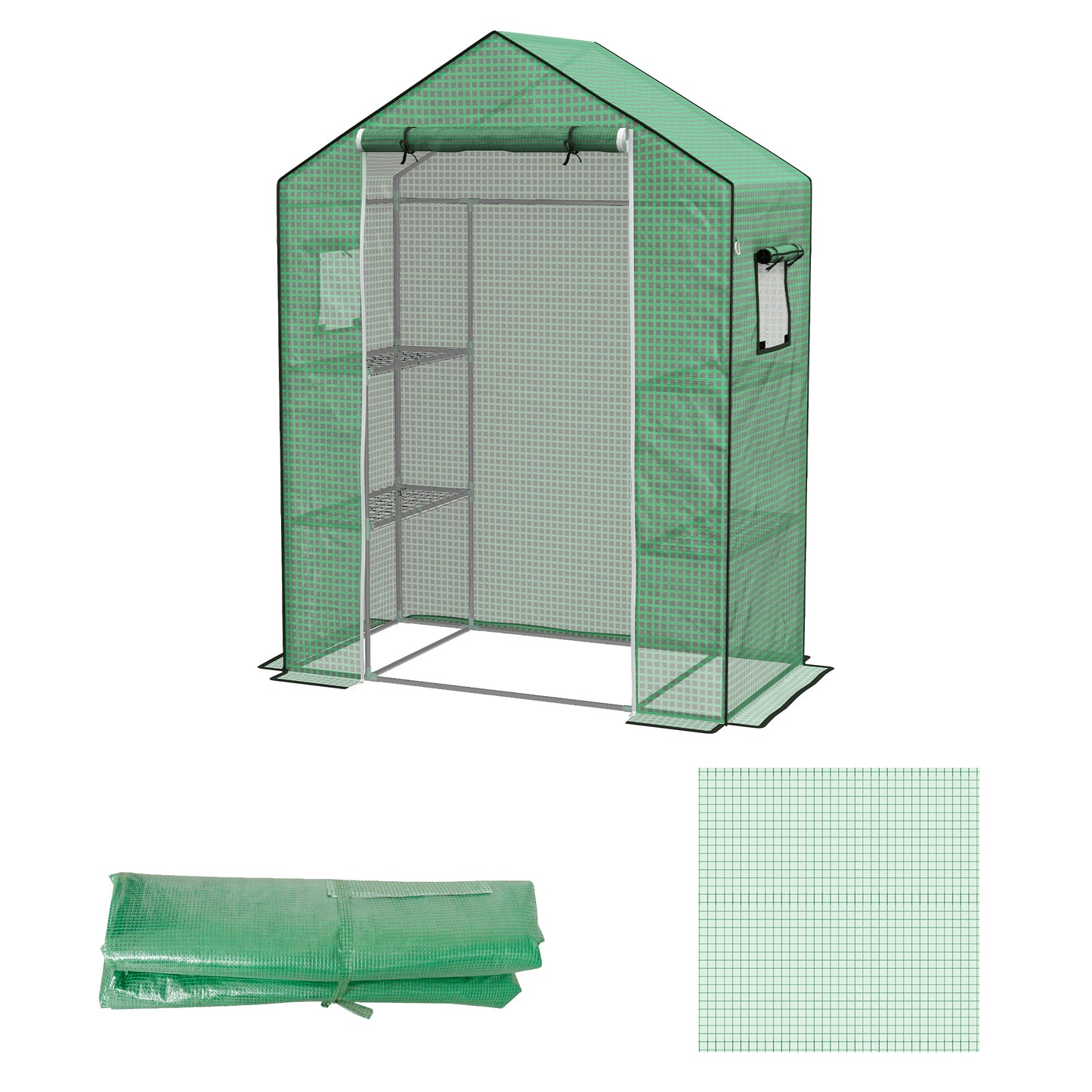 Outsunny PE Garden Greenhouse Cover with Hinged Door and Windows, 140x73x190cm, Green - Borgè