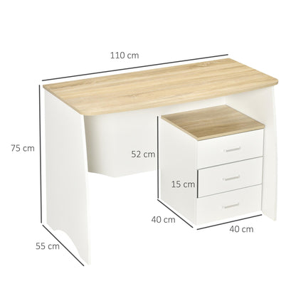 desk with modern wooden chest of drawers, pc desk for room and office, 110x55x75cm - Borgè