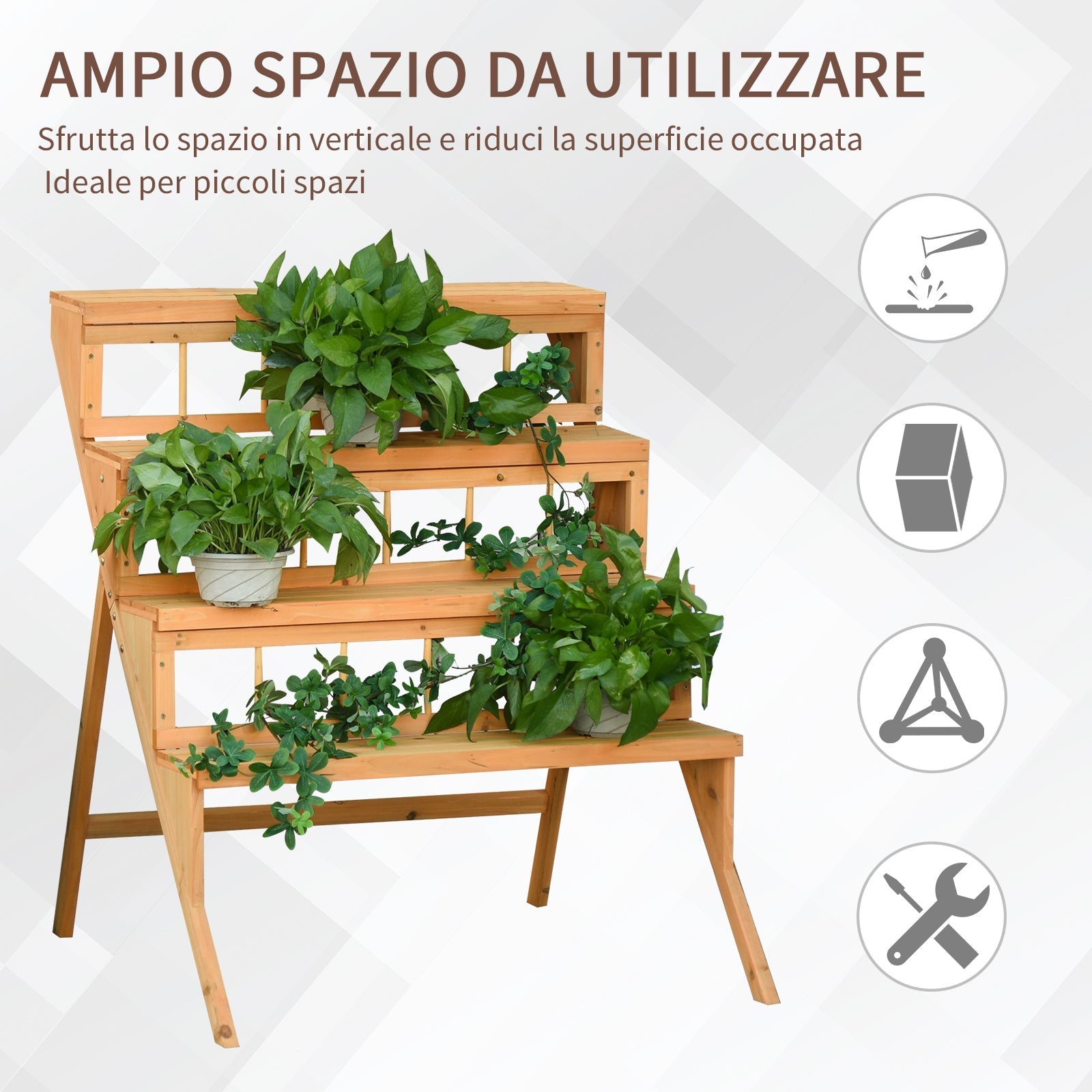 Outsunny Scaletta Wooden holder with 4 shelves, garden and house holder - Borgè