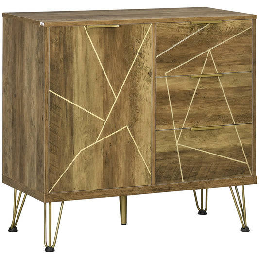 Multiuse mobile with locker and 3 wooden and steel drawers, 84x39x80.7cm, bronze