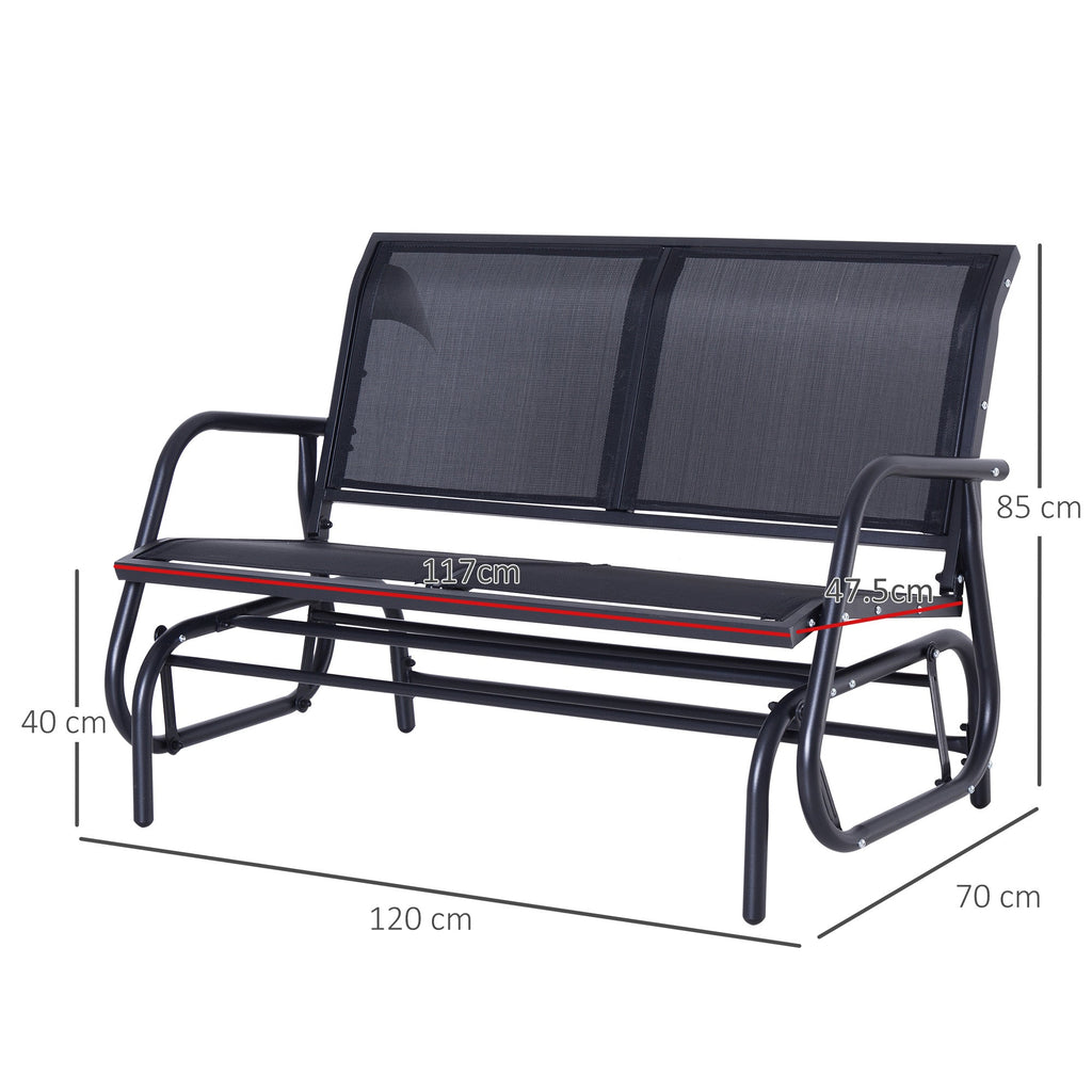 2-Seater Garden Swing Bench in Metal and Breathable Mesh Fabric, 120x70x85cm, Black - Borge' Group Limited
