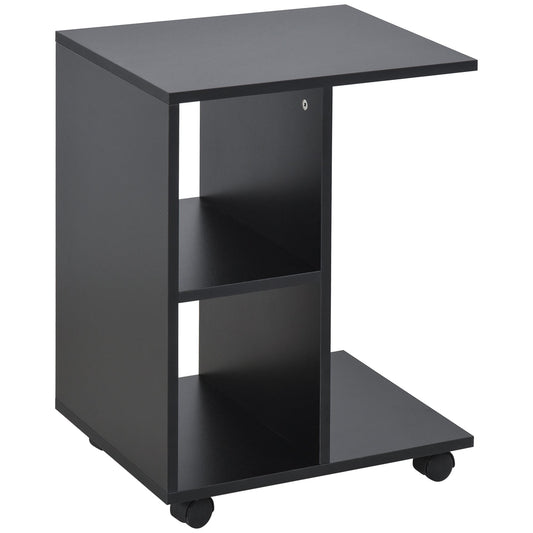 Cavo from Living Room to C with 2 open shelves and 4 swivel wheels, 45x35x58 cm, black - Borgè