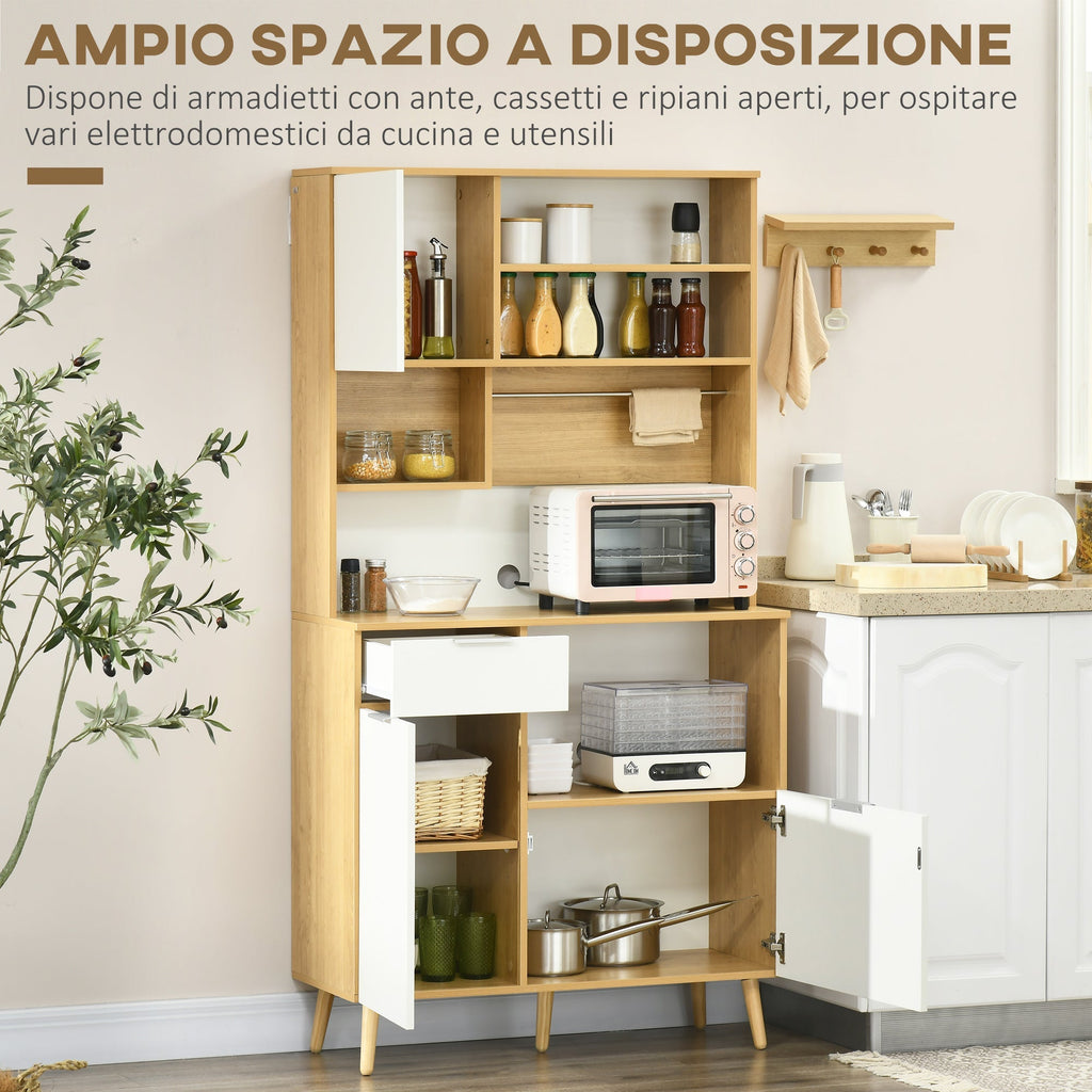 Homcom Kitchen pantry in chipboard with cabinets, drawers, adjustable shelves and Appendino, 93x40x180 cm - Borgè