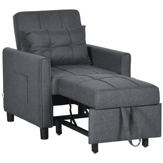 Single Bed Armchair Reclinable on 3 levels with extra pillow, 69x82x85cm, Grey