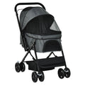 PAWHUT Small dog stroller folding with swivel handle and storage basket, 76.5x52x95 cm, Grey - Borgè
