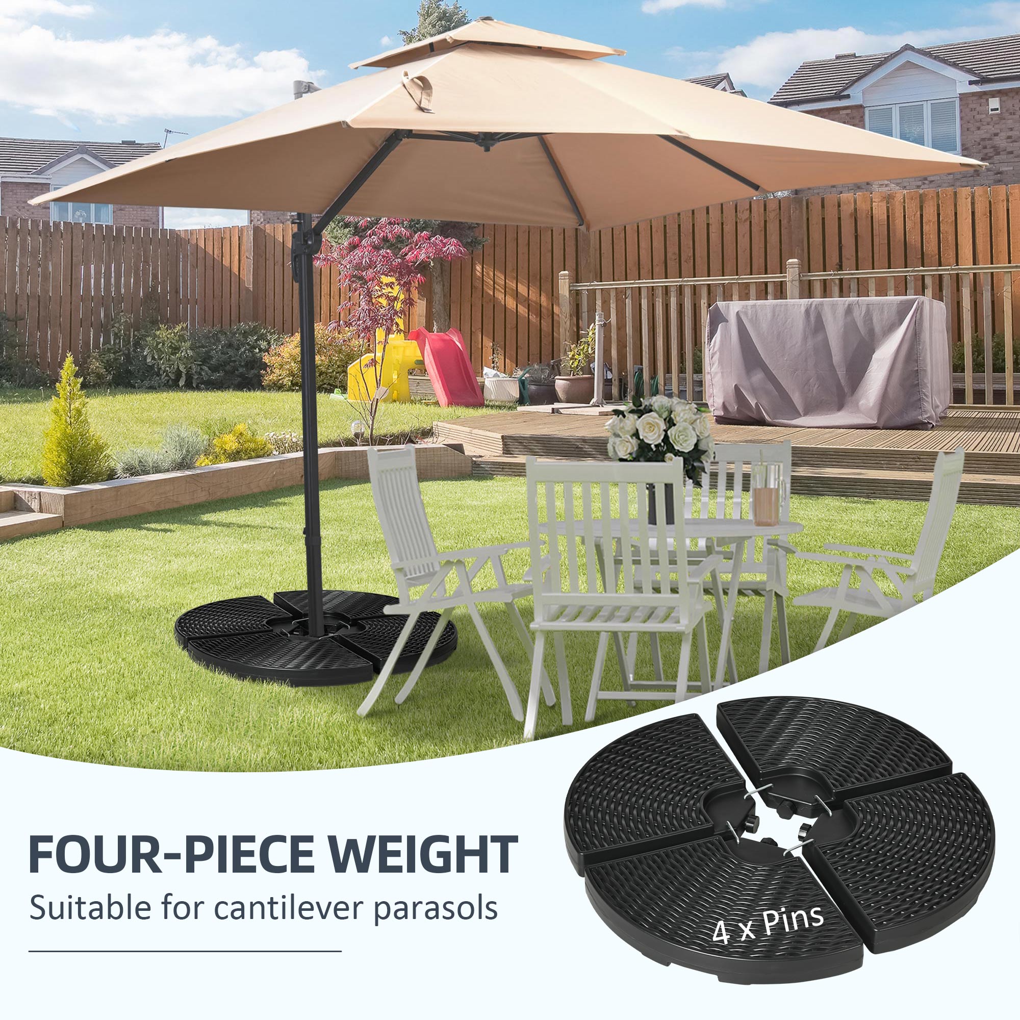 4-Piece HDPE Water and Sand Fillable Umbrella Base, Ø100x8cm, Black - Borge' Group Limited