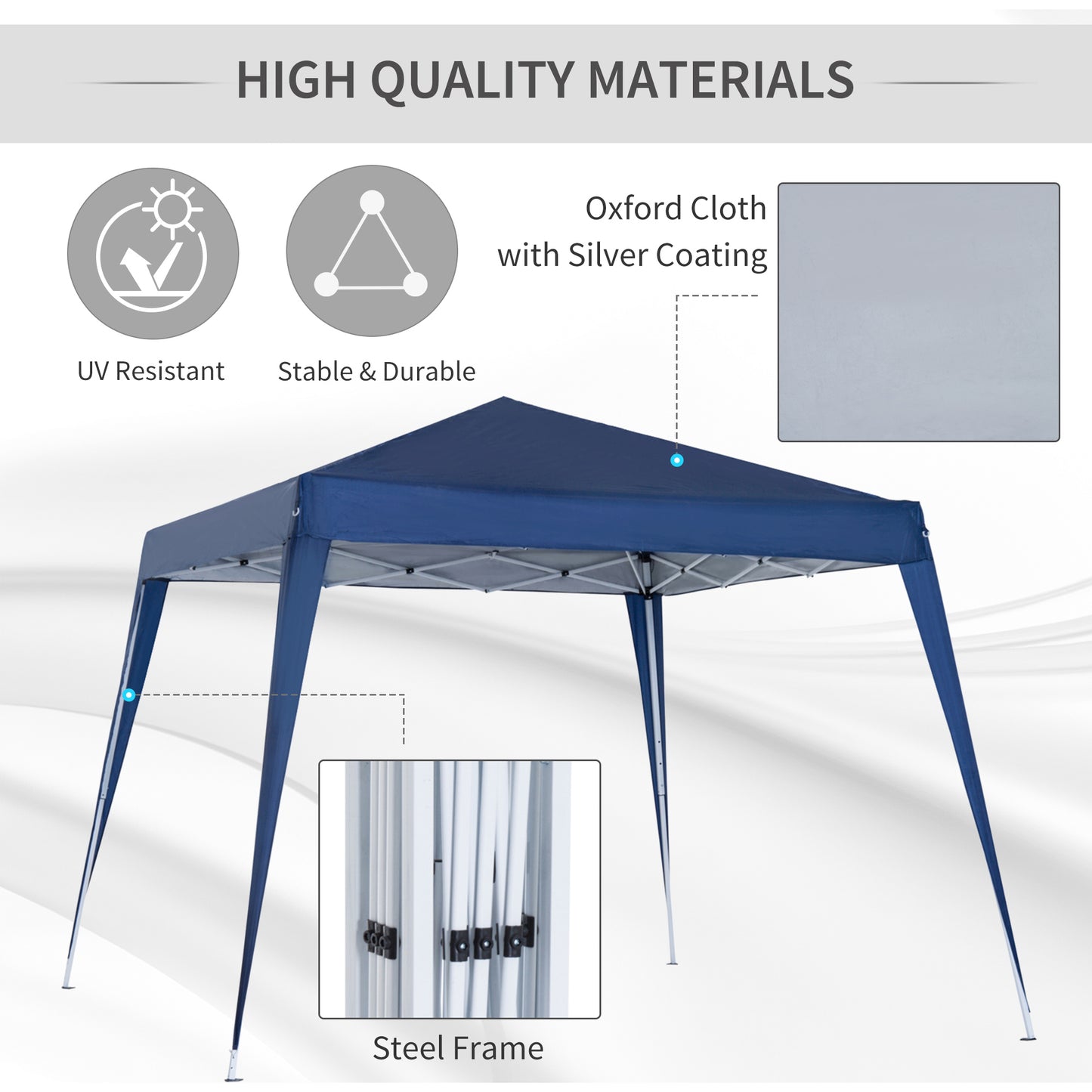 Foldable pop up Garden Gazebo 2.4x2.4m with Steel Structure and Windproof Ropes, Blue - Borgè