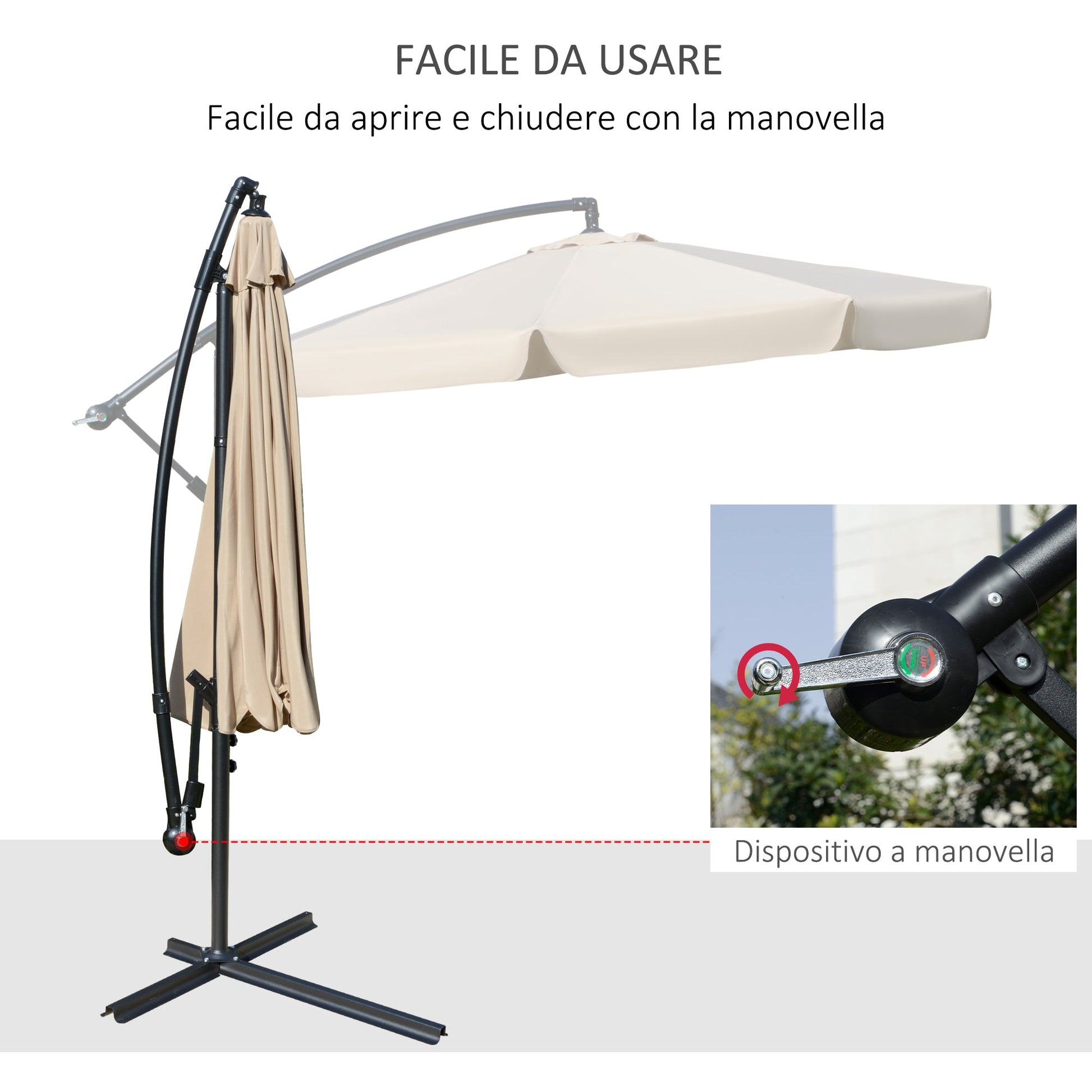 Outsunny Garden Garden Umbrella with crank and tilted opening, φ265x265cm, clear brown - Borgè