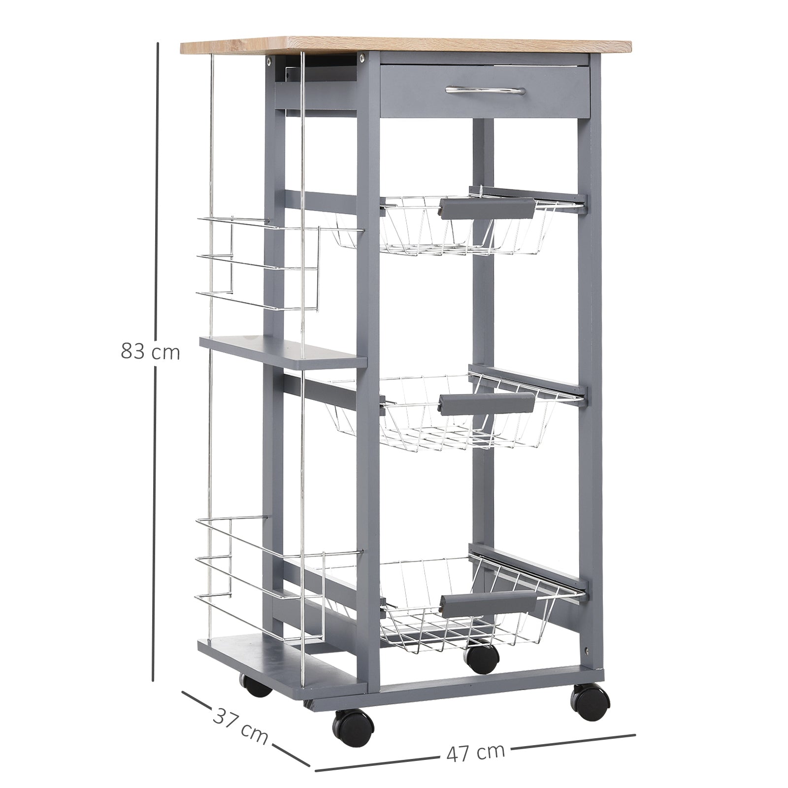 Homcom kitchen trolley with removable drawers and 2 hobs, in pine wood and metal, 47x37x83 cm - Borgè