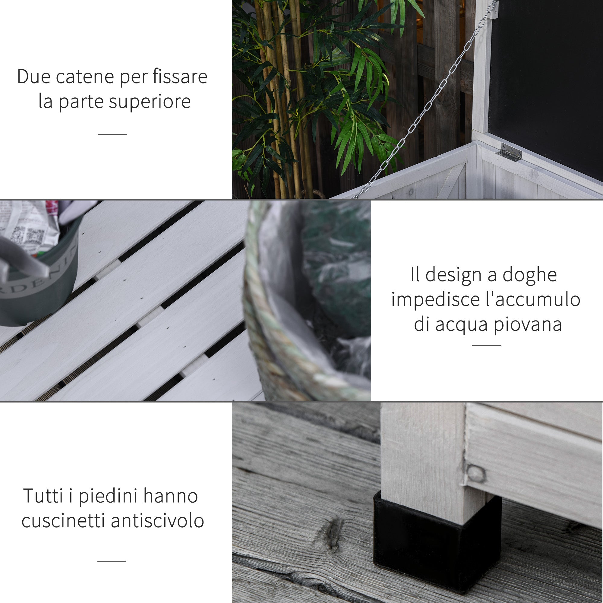 Fir Wood Storage Bench, Outdoor Chest with Non-Slip Feet 127x56x60cm, White - Borge' Group Limited