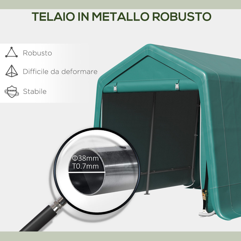 2.4x2m Outdoor Garage Tent for Motorcycles and Bicycles, Garden Tool Shed in Metal and PE Fabric, Green - Borge' Group Limited
