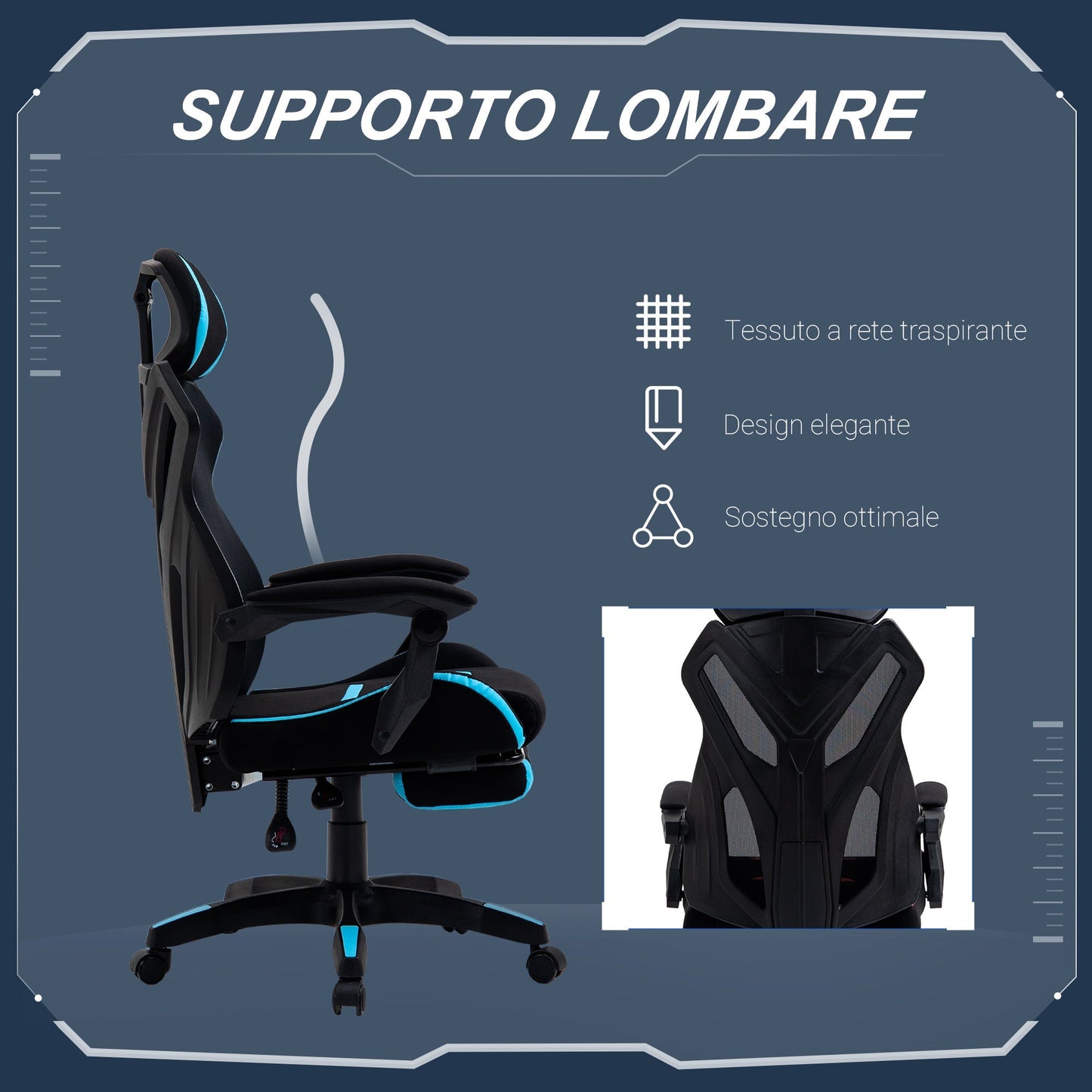 Gaming chair winner with lumbar support and adjustable height in fabric - black - Borgè