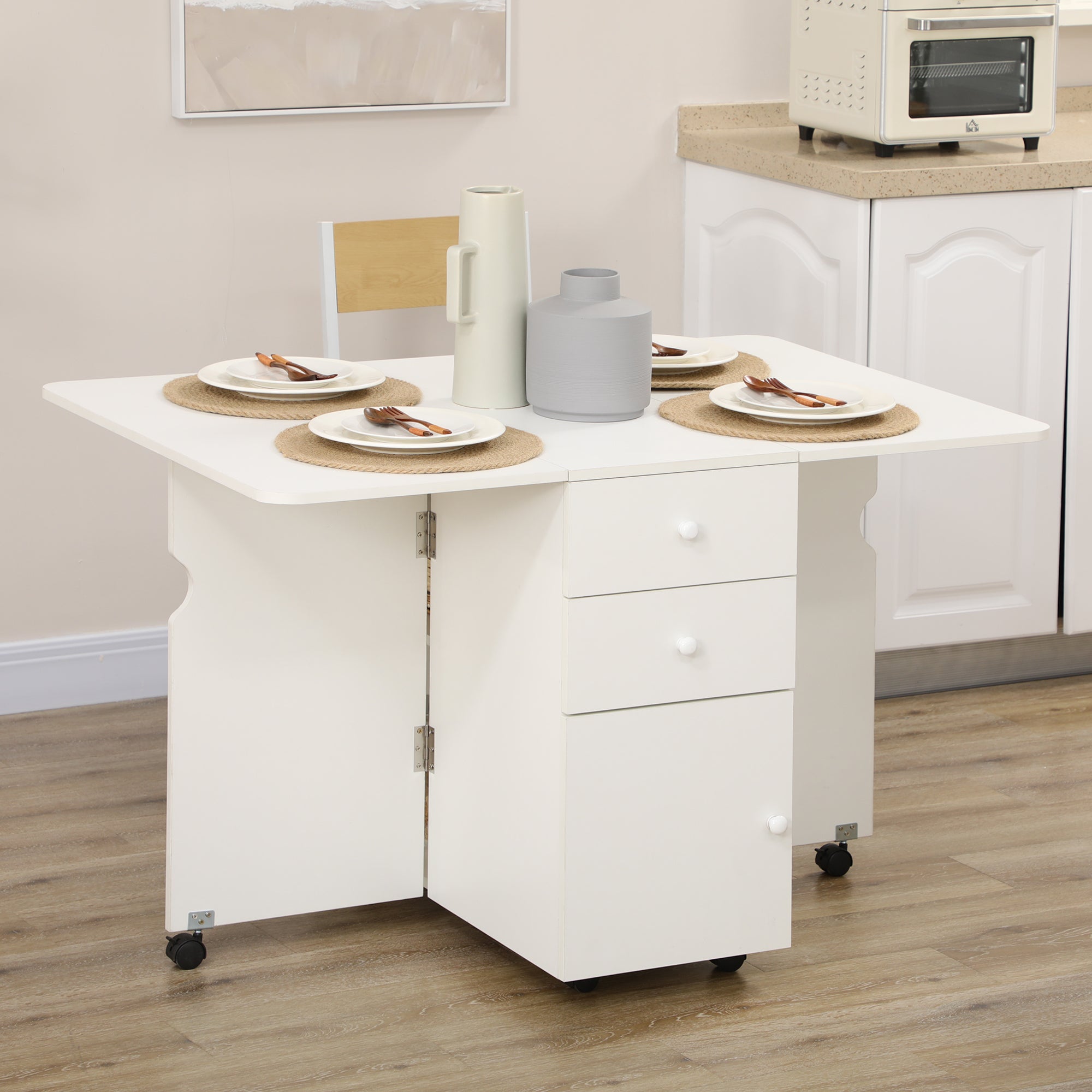 Homcom Ribal kitchen table with 2 drawers and cabinet with ante, in chipboard, 120x80x75 cm, white - Borgè