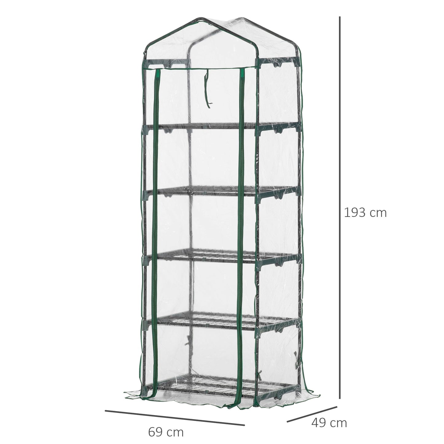 Outsunny 5-Tier Steel Mini Garden and Terrace Plant Greenhouse with PVC Cover, 69x49x193 cm, Green - Borgè