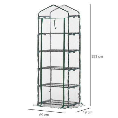 Outsunny 5-Tier Steel Mini Garden and Terrace Plant Greenhouse with PVC Cover, 69x49x193 cm, Green - Borgè