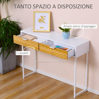 ALEA | Modern Console Table for Entrance and Living Room with 2 Metal Drawers 100x30x75cm - White