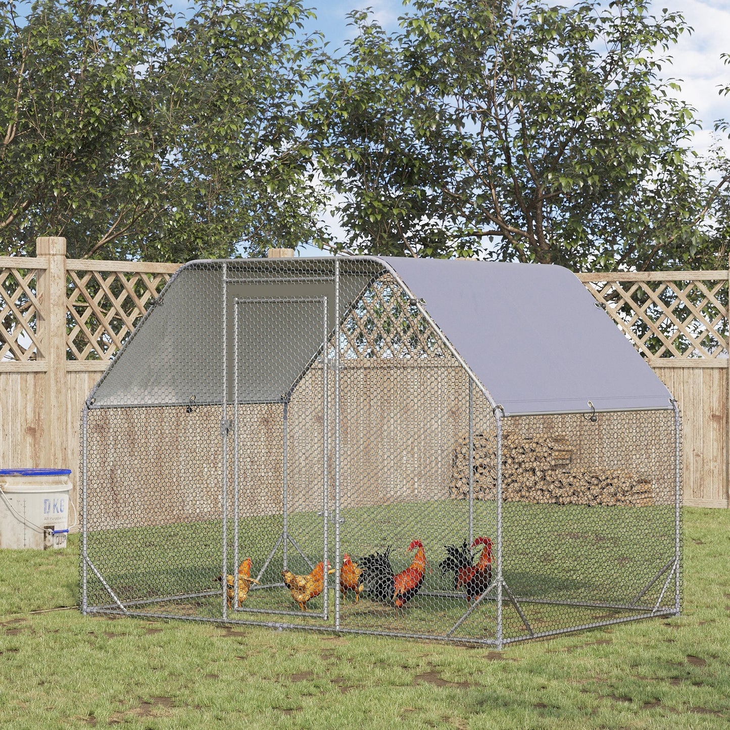 Pawhut Coop Fence for Chickens in steel cover, 4-6 chickens 280x190x195 cm - Borgè