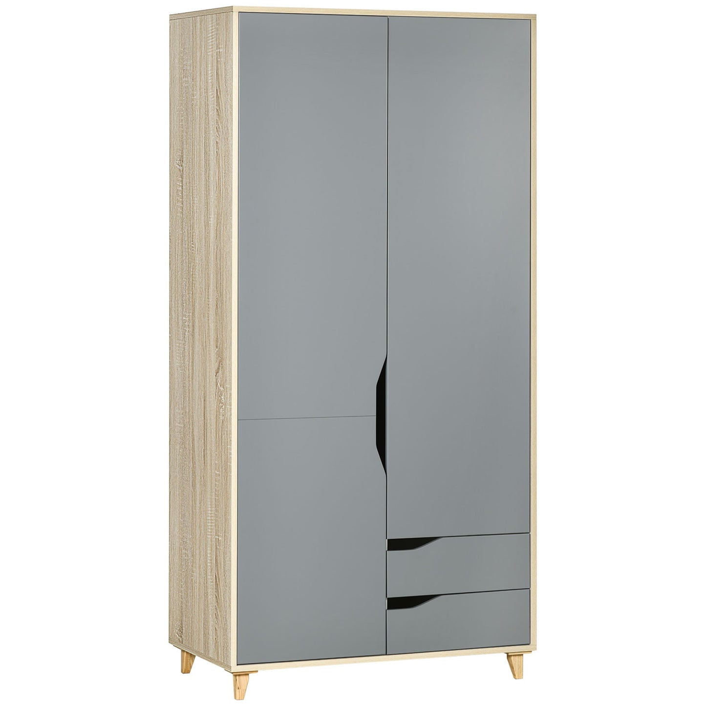 Wardrobe for Bedroom with 2 doors, 3 shelves and 2 drawers | 88.9x50.1x184.5 cm - Borgè