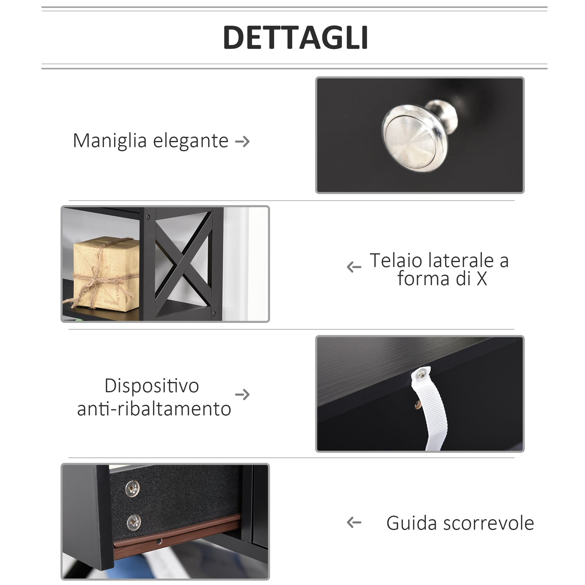 table console with 2 drawers and 2 shelves, entrance hall and living room in mdf, 100x30.5x80cm, black - Borgè