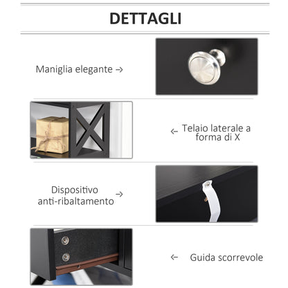 table console with 2 drawers and 2 shelves, entrance hall and living room in mdf, 100x30.5x80cm, black - Borgè