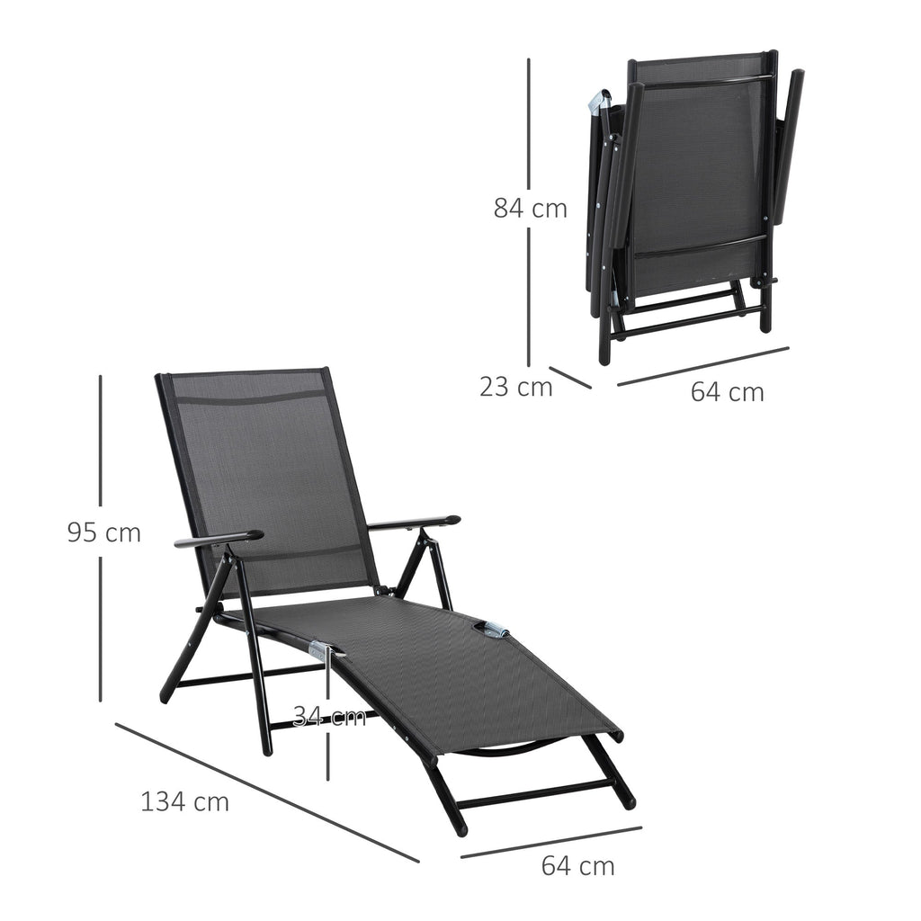 Oustunny set 2 folding garden deckchair with adjustable backrest, 64x134x95cm, black - Borge' Group Limited