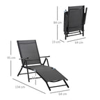 Oustunny set 2 folding garden deckchair with adjustable backrest, 64x134x95cm, black - Borge' Group Limited