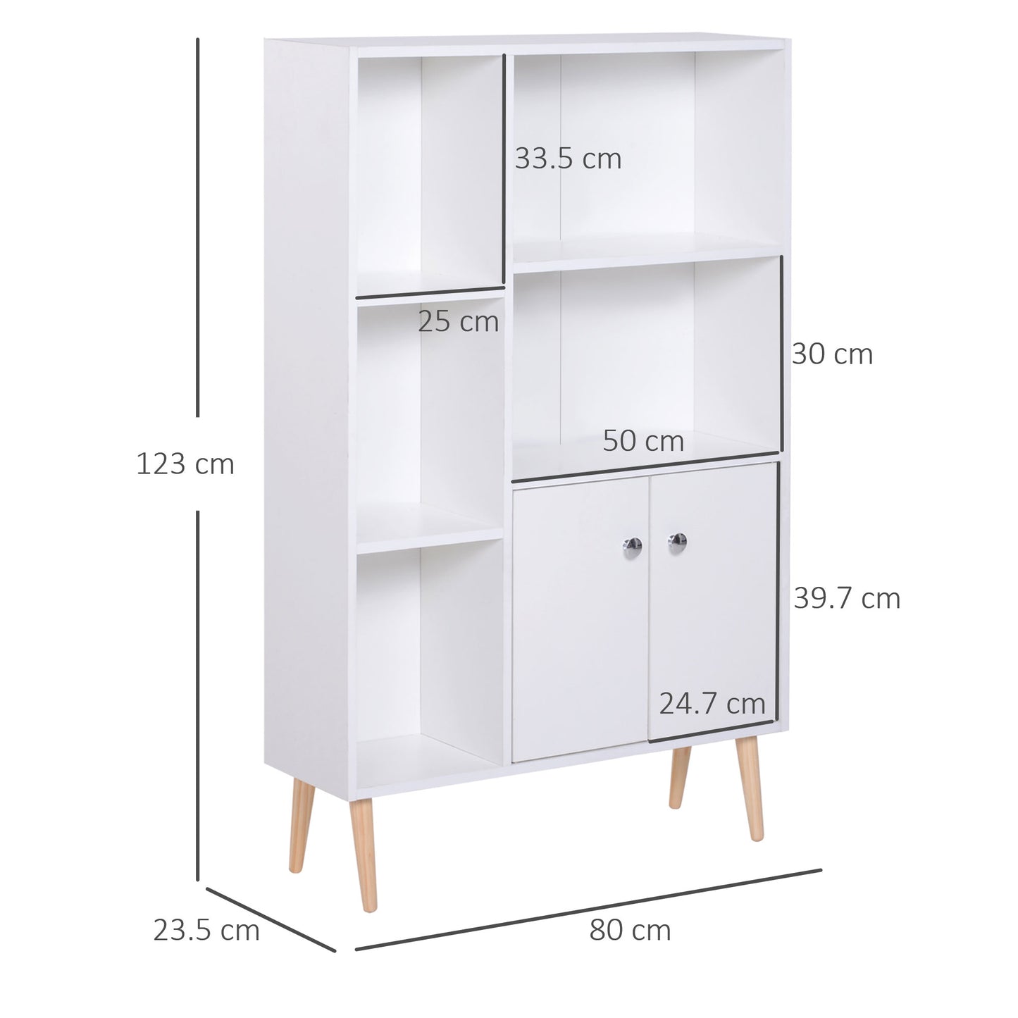 Homcom Cabinet Library with White Pine Wooden Feet 80x23.5x123cm - Borgè