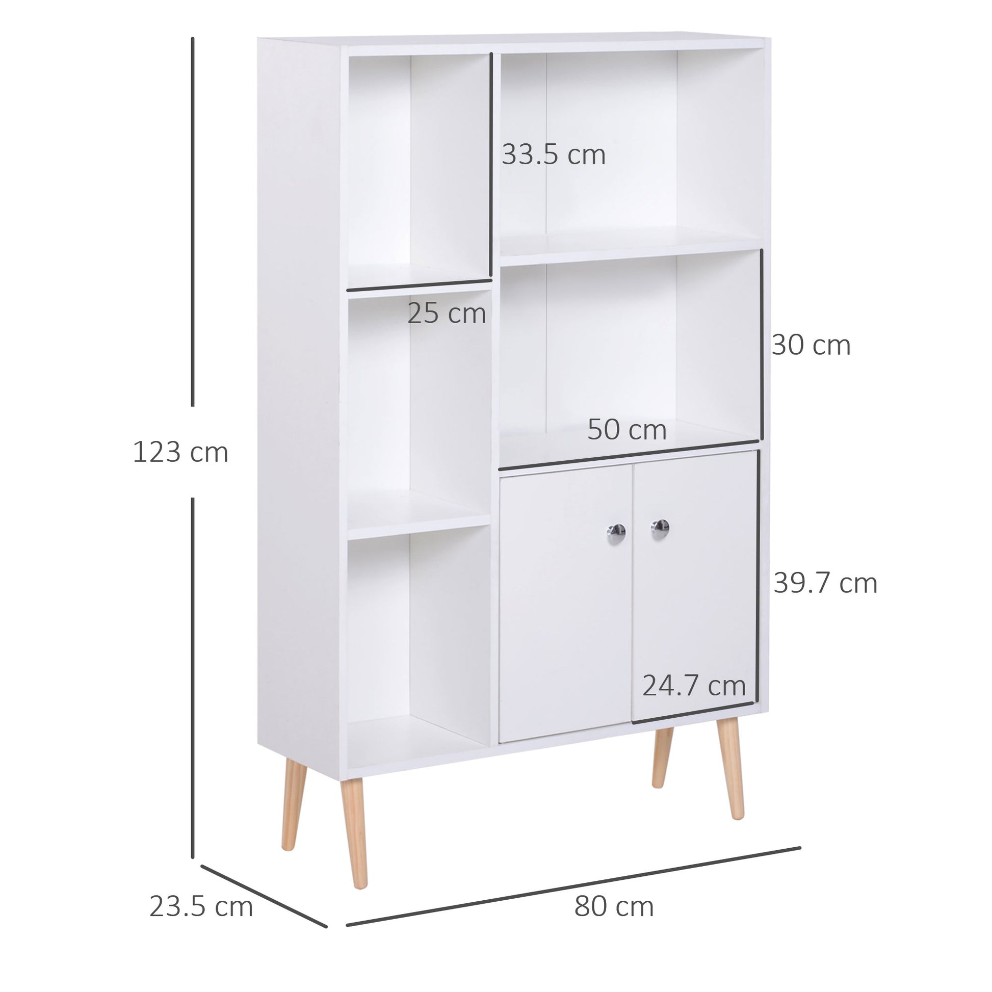 Homcom Cabinet Library with White Pine Wooden Feet 80x23.5x123cm - Borgè