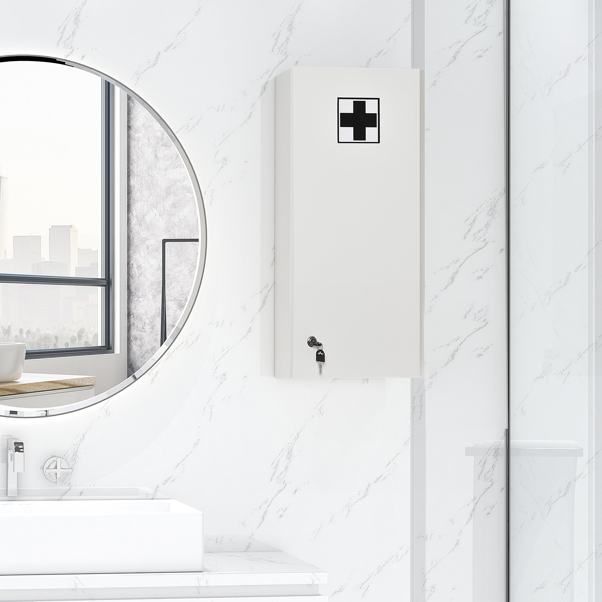 Kleankin Owner for medicines with lock, wood and glass - white - Borgè