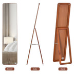 mirror from the ground and wall with wooden structure, folding support with zipper, 37x43x156cm, clear walnut - Borgè
