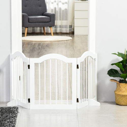 3 Section Folding Wooden Dog Gate, 154.5x29. 5x61cm, White - Borge' Group Limited