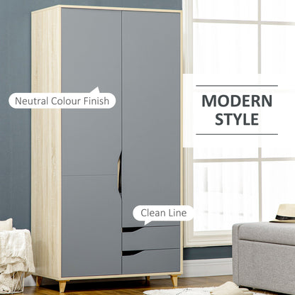 Wardrobe for Bedroom with 2 doors, 3 shelves and 2 drawers | 88.9x50.1x184.5 cm - Borgè