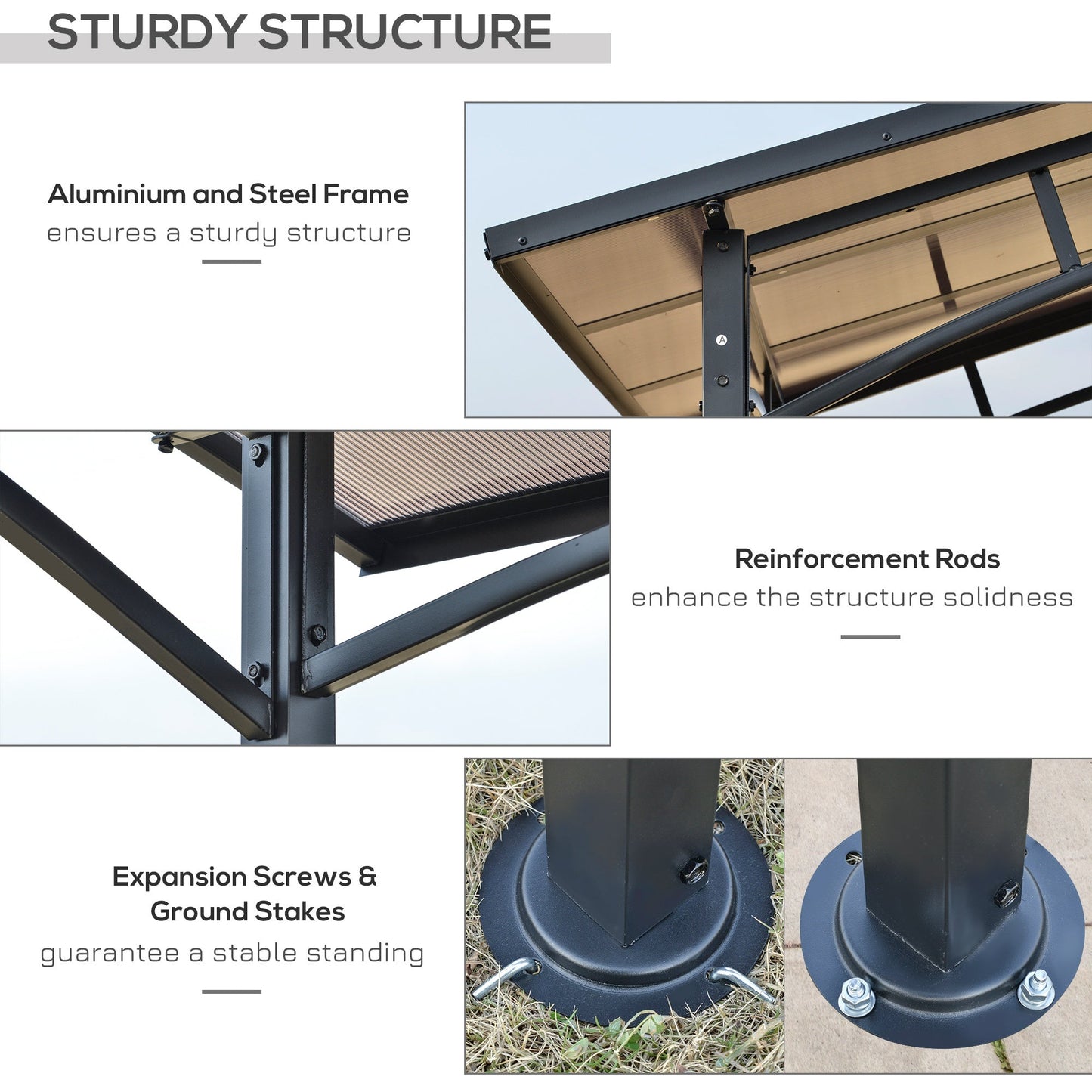 Outsunny Garden gazebo for barbecue bbq with pc roof and side shelves, 246x149x230cm, black - Borgè